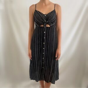 Illa Illa tie front midi black gray stripe dress small new with tags NWT summer